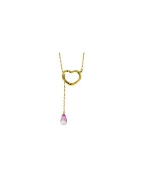 14K Gold Heart Necklace w/ Drop Briolette Natural Pink Topaz