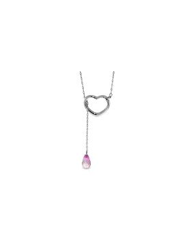 14K White Gold Heart Necklace w/ Drop Briolette Natural Pink Topaz