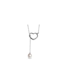 14K White Gold Heart Necklace w/ Drop Natural Pearl