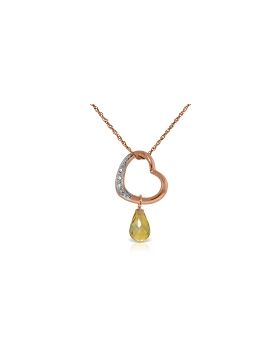 14K Rose Gold Heart Natural Diamond & Citrine Necklace Gemstone