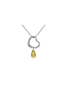14K White Gold Heart Necklace Natural Diamond & Citrine Gemstone