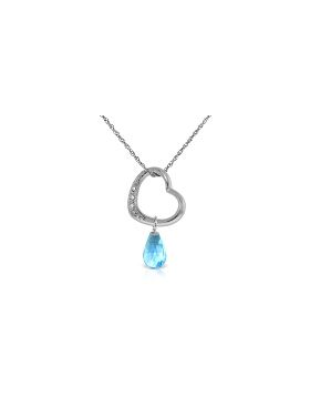 14K White Gold Heart Necklace w/ Natural Diamond & Blue Topaz