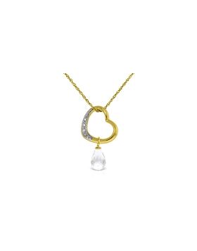 14K Gold Heart Necklace w/ Natural Diamond & White Topaz