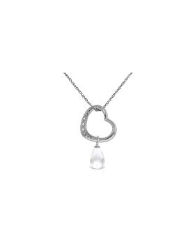 14K White Gold Heart Necklace w/ Natural Diamond & White Topaz
