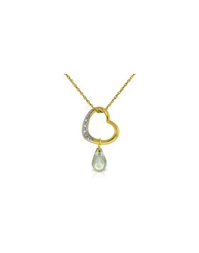 14K Gold Heart Natural Diamond & Green Amethyst Necklace