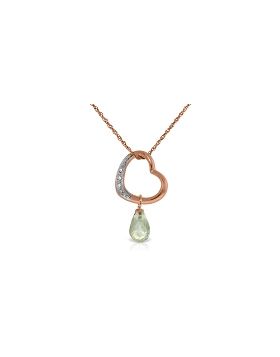 14K Rose Gold Heart Natural Diamond & Green Amethyst Necklace Certified