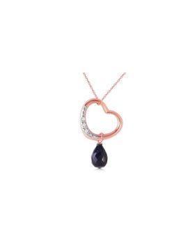14K Rose Gold Heart Natural Diamond & Sapphire Necklace Certified