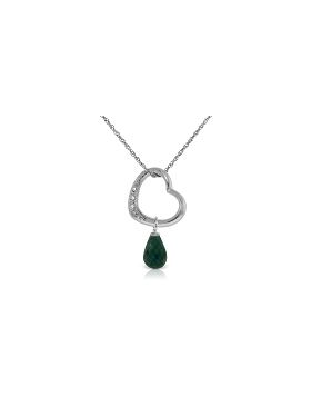 14K White Gold Heart Necklace w/ Natural Diamond & Emerald