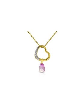 14K Gold Heart Necklace w/ Natural Diamond & Pink Topaz
