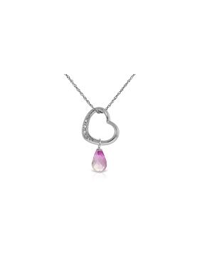 14K White Gold Heart Necklace w/ Natural Diamond & Pink Topaz