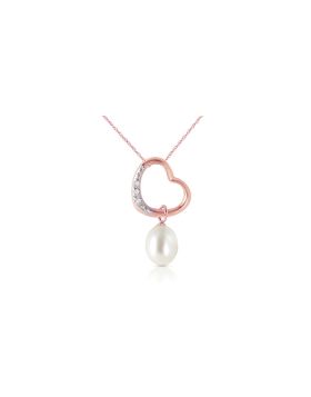 14K Rose Gold Heart Necklace w/ Natural Diamond & Pearl