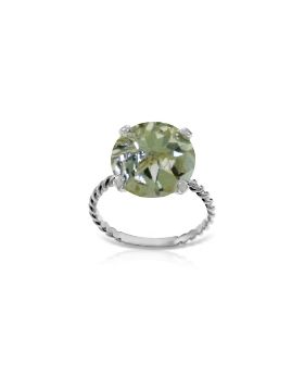 14K White Gold Ring Natural 12 mm Round Green Amethyst