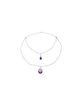 14K White Gold Front And Back Drop Necklace w/ Briolette Amethysts