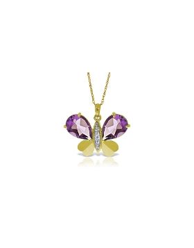 14K Gold Butterfly Diamond & Amethyst Necklace