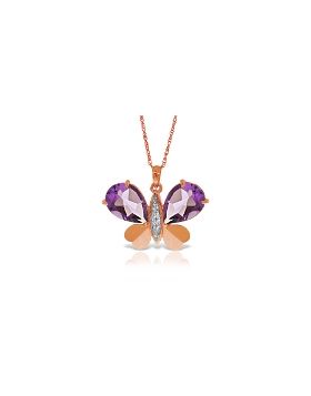 14K Rose Gold Butterfly Natural Diamond & Amethyst Necklace
