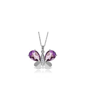 14K White Gold Butterfly Necklace Natural Diamond & Amethyst Certified