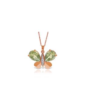 14K Rose Gold Butterfly Necklace w/ Natural Diamonds & Green Amethysts