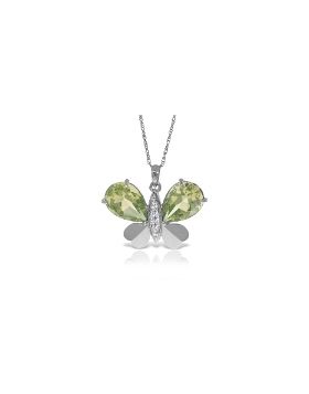 14K White Gold Butterfly Necklace w/ Natural Diamonds & Green Amethysts