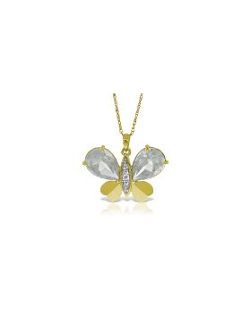 14K Gold Butterfly Necklace w/ Natural Diamonds & White Topaz