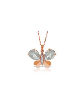 14K Rose Gold Butterfly Necklace w/ Natural Diamonds & White Topaz