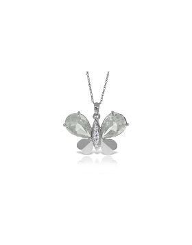 14K White Gold Butterfly Necklace w/ Natural Diamonds & White Topaz