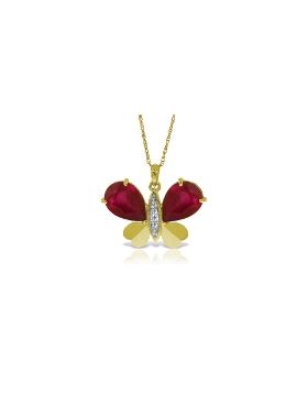 14K Gold Butterfly Natural Diamond & Ruby Necklace