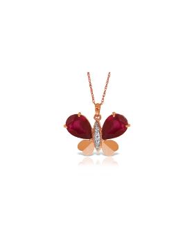14K Rose Gold Butterfly Natural Diamonds & Ruby Necklace
