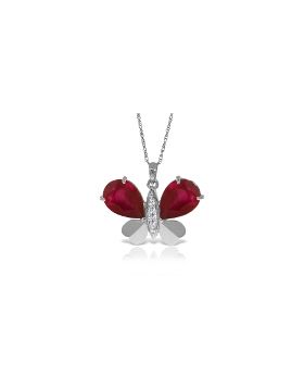 14K White Gold Butterfly Necklace Natural Diamond & Ruby Certified