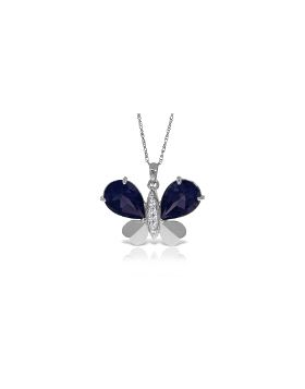 14K White Gold Butterfly Necklace Natural Diamond & Sapphire