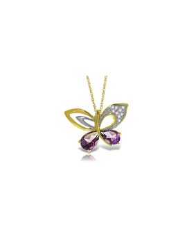 14K Gold Butterfly Natural Diamond & Amethyst Necklace