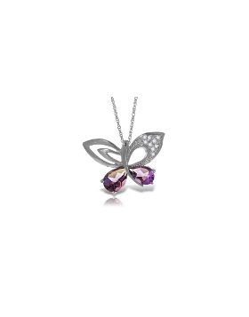 14K White Gold Butterfly Necklace Natural Diamond & Amethyst