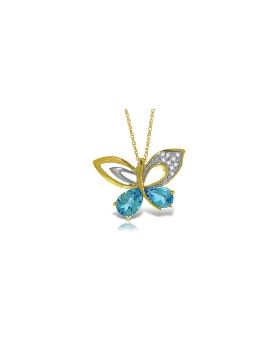 14K Gold Butterfly Diamond & Blue Topaz Necklace