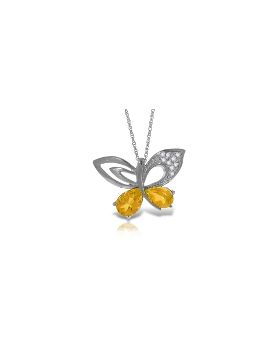 14K White Gold Butterfly Necklace Natural Diamond & Citrine