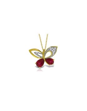 14K Gold Butterfly Diamond & Ruby Necklace
