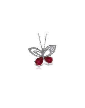 14K White Gold Butterfly Necklace Natural Diamond & Ruby