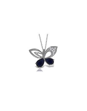 14K White Gold Butterfly Necklace Natural Diamond & Sapphire Gemstone