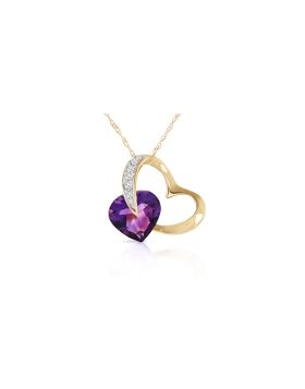 14K Gold Heart Natural Diamond & Amethyst Necklace