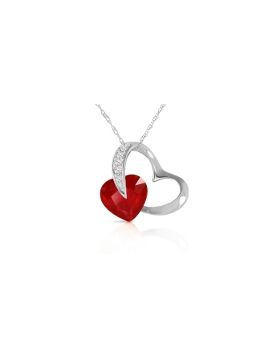 14K White Gold Heart Necklace Natural Diamond & Ruby Jewelry