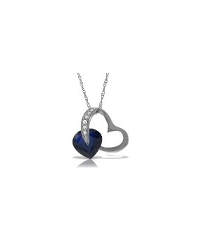 14K White Gold Heart Necklace Natural Diamond & Sapphire