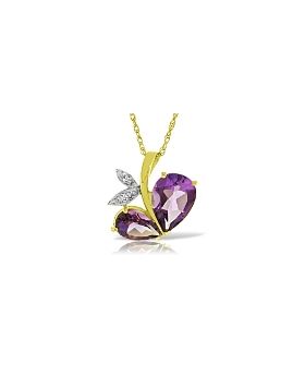 14K Gold Modern Heart Necklace w/ Natural Diamond & Amethysts