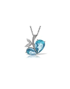 14K White Gold Modern Heart Necklace w/ Natural Diamond & Blue Topaz