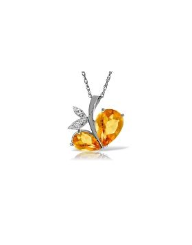 14K White Gold Modern Heart Necklace w/ Natural Diamond & Citrines
