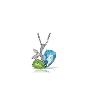 14K White Gold Modern Heart Necklace Combination Of Blue Topaz, Peridot & Diamonds