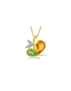 14K Gold Modern Heart Necklace Combination Of Citrine, Peridot & Diamonds