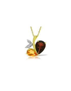 14K Gold Modern Heart Necklace Combination Of Garnet, Citrine & Diamonds