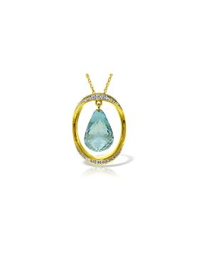 14K Gold Necklace w/ Natural Briolette Blue Topaz & Diamonds