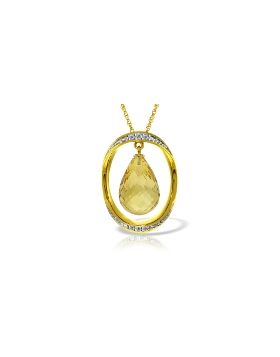 14K Gold Necklace w/ Natural Briolette Citrine & Diamonds