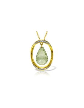 14K Gold Necklace w/ Natural Briolette Green Amethyst & Diamonds