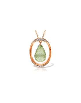 14K Rose Gold Necklace w/ Natural Briolette Green Amethyst & Diamonds