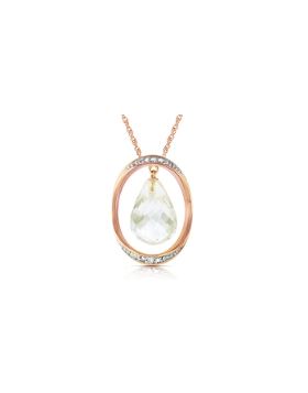 14K Rose Gold Necklace w/ Natural Briolette White Topaz & Diamonds